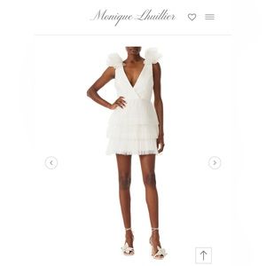 ML Monique Lhuillier Perrie Tiered Shoulder-Ruffle V-Neck Mini Dress